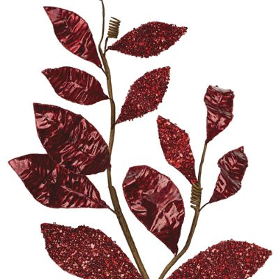 Glitter Metallic Magnolia Leaf Stems, Set of Six