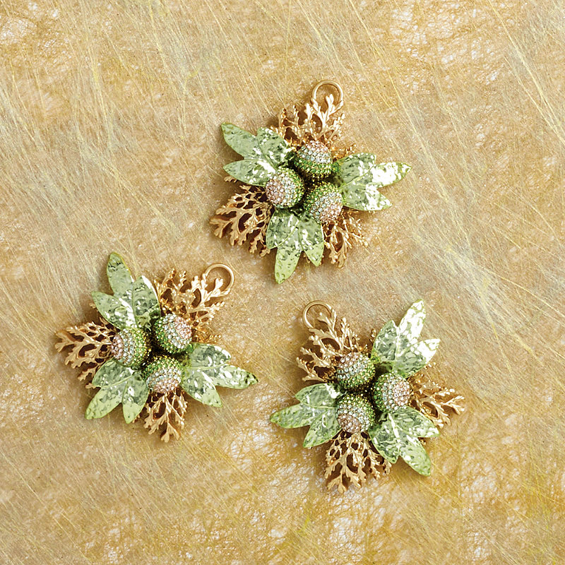 Frontgate Vintage Pave Mistletoe Ornaments, Set Of Three In Green