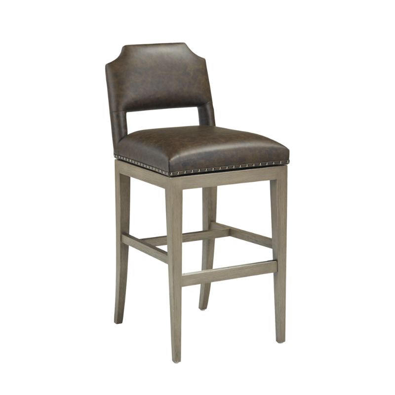 Frontgate Ainsley Swivel Bar & Counter Stool In Canyon Gray,walnut Leather Counter Stool