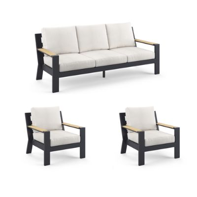 Calhoun 3-pc. Sofa Set with Two Lounge Chairs in Matte Black Aluminum