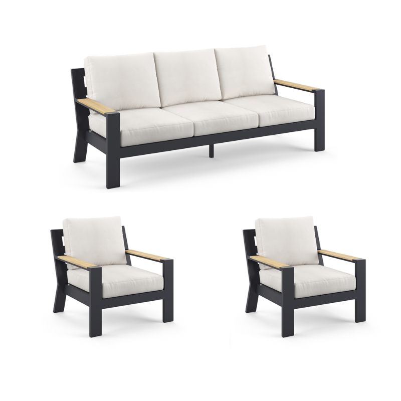 Frontgate Calhoun 3-pc. Sofa Set With Two Lounge Chairs In Matte Black Aluminum