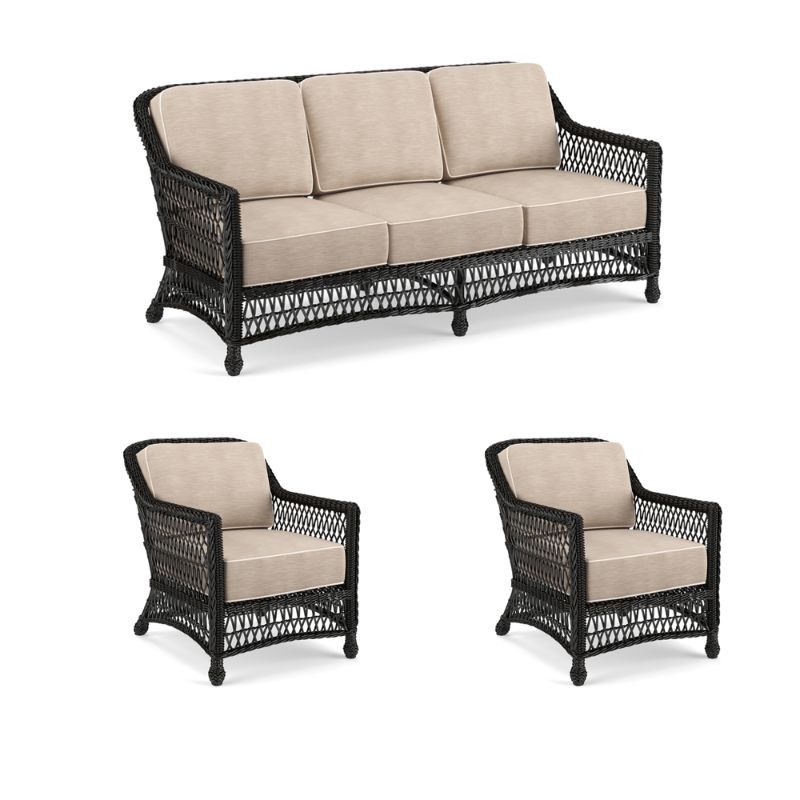 Frontgate Hampton 3-pc. Sofa Set With Two Lounge Chairs In Black Walnut Wicker