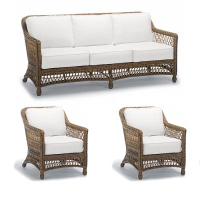 Hampton 3-pc. Sofa Set with Two Lounge Chairs in Driftwood Wicker