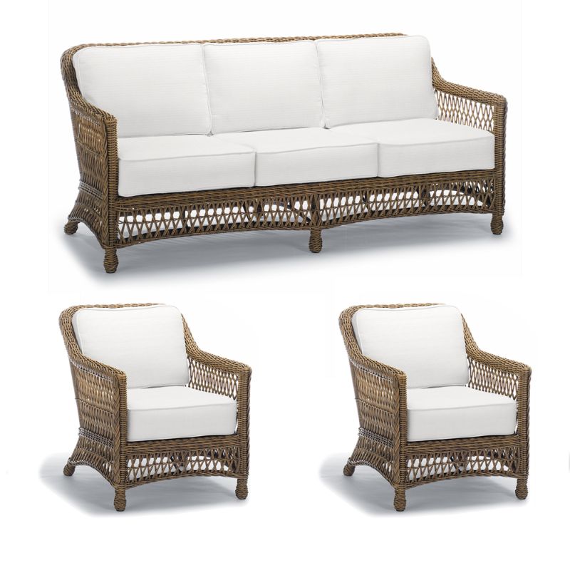 Frontgate Hampton 3-pc. Sofa Set With Two Lounge Chairs In Driftwood Wicker