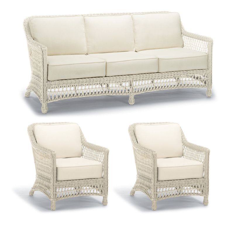 Frontgate Hampton 3-pc. Sofa Set With Two Lounge Chairs In Ivory Wicker