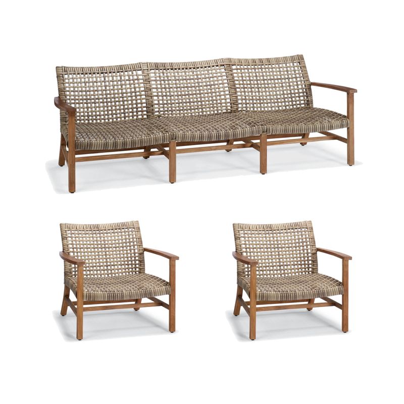 FRONTGATE ISOLA 3-PC. SOFA SET WITH TWO LOUNGE CHAIRS IN NATURAL TEAK & DRIFTWOOD WICKER 
