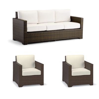 Small Palermo 3-pc. Sofa Set with Two Lounge Chairs in Bronze Wicker