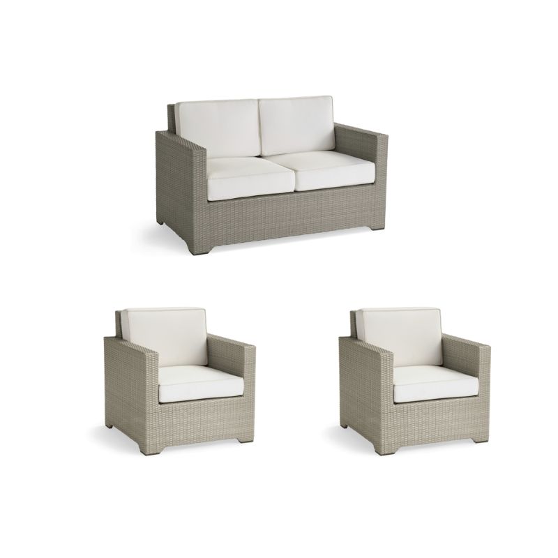 Frontgate Small Palermo 3-pc. Sofa Set With Two Lounge Chairs In Dove Wicker