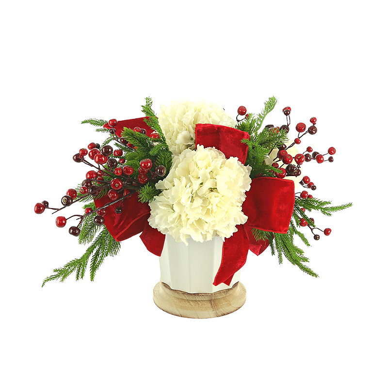 Cream Hydrangea and Berry Arrangement in Ceramic Vas
