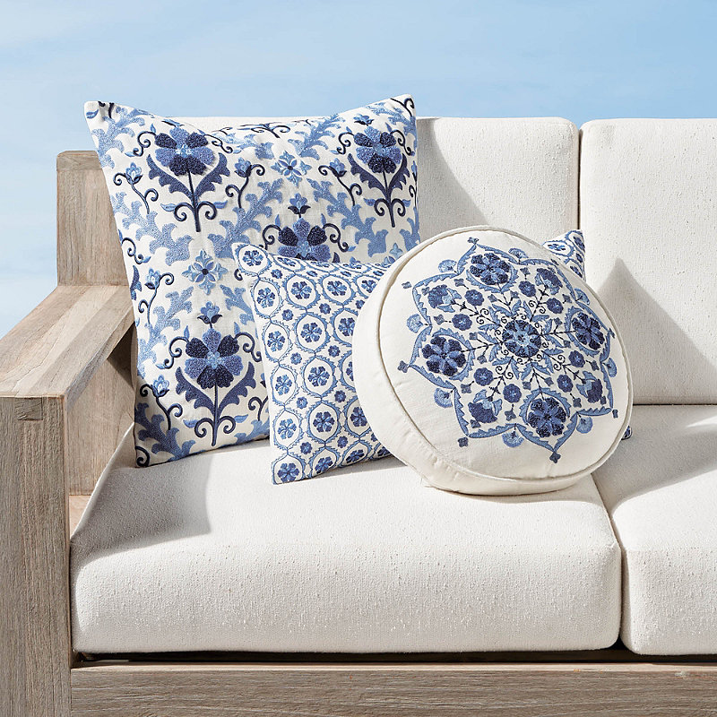 Anika Blue Embroidered Indoor Outdoor Pillow Covers