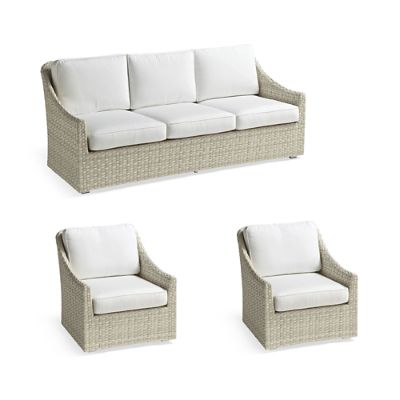 Ashby 3-pc. Sofa Set with Two Lounge Chairs in Shell Wicker