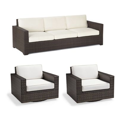 Palermo 3-pc. Sofa Set with Two Swivel Lounge Chairs in Bronze Wicker