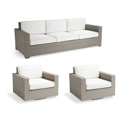 Palermo 3-pc. Sofa Set with Two Swivel Lounge Chairs in Dove Wicker