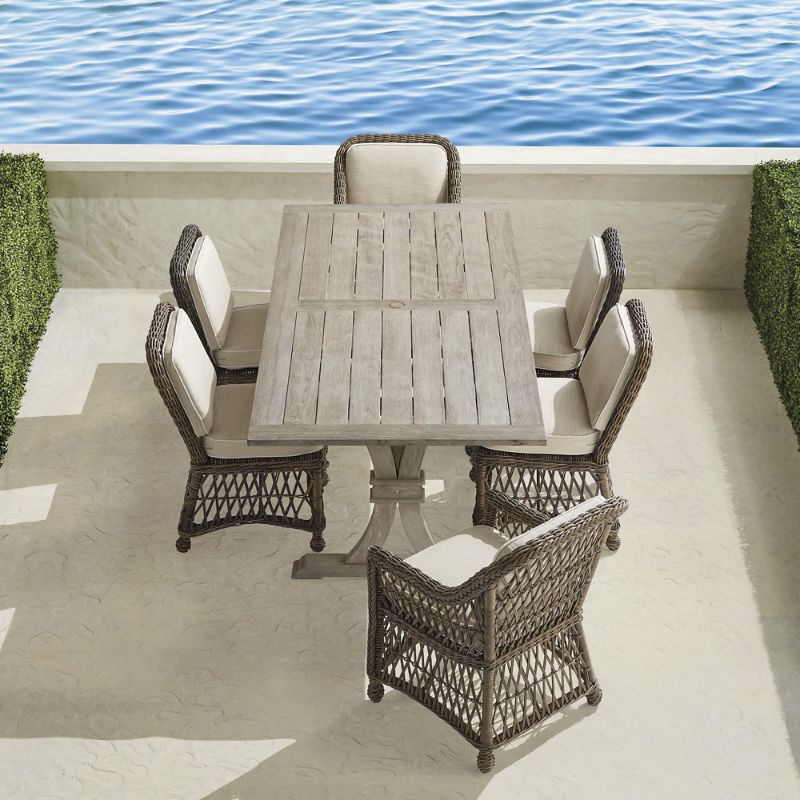 Hampton 7pc Dining Set in Driftwood Wicker  Quick Dry Sailcloth Seagull  Frontgate