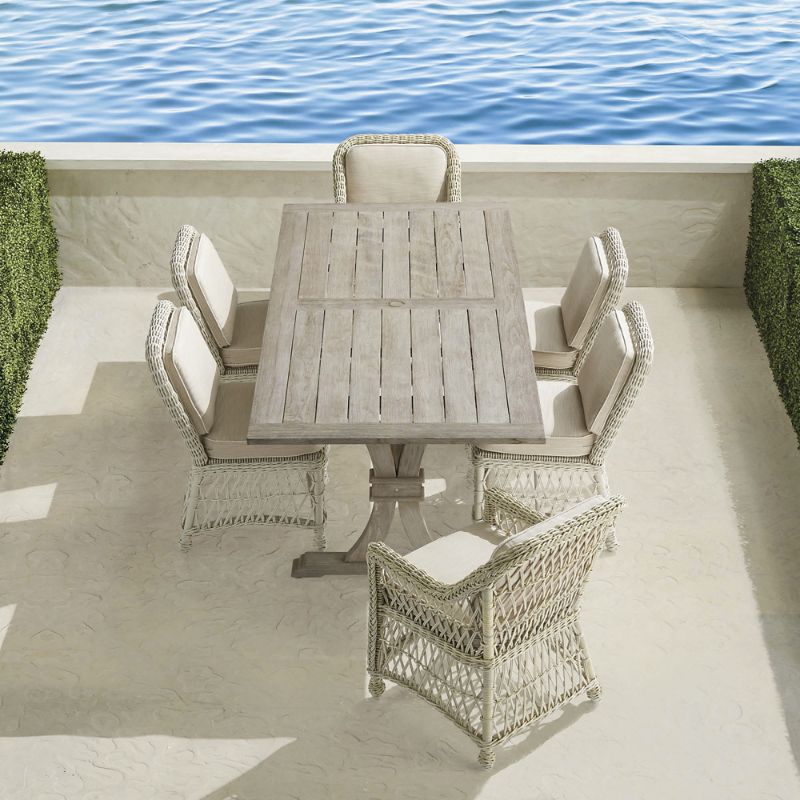 Hampton 7pc Dining Set in Ivory Wicker  Sunbrella Rain Rain Dove  Frontgate