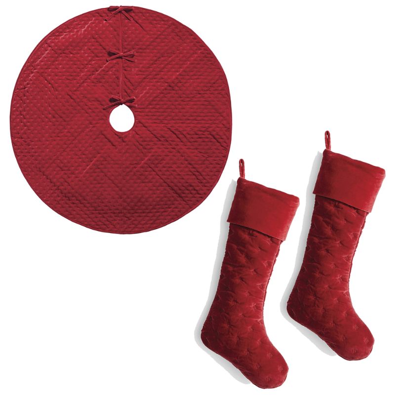Frontgate Rumi Crimson Tree Skirt & Stocking Set