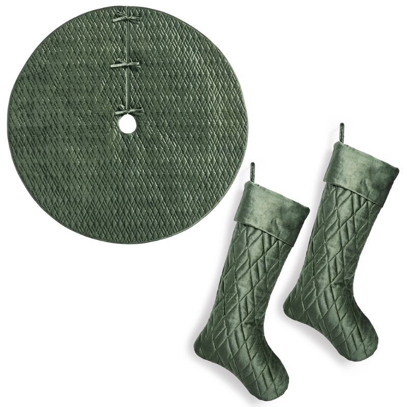 Frontgate Marquette Fern Green Tree Skirt & Stocking Set