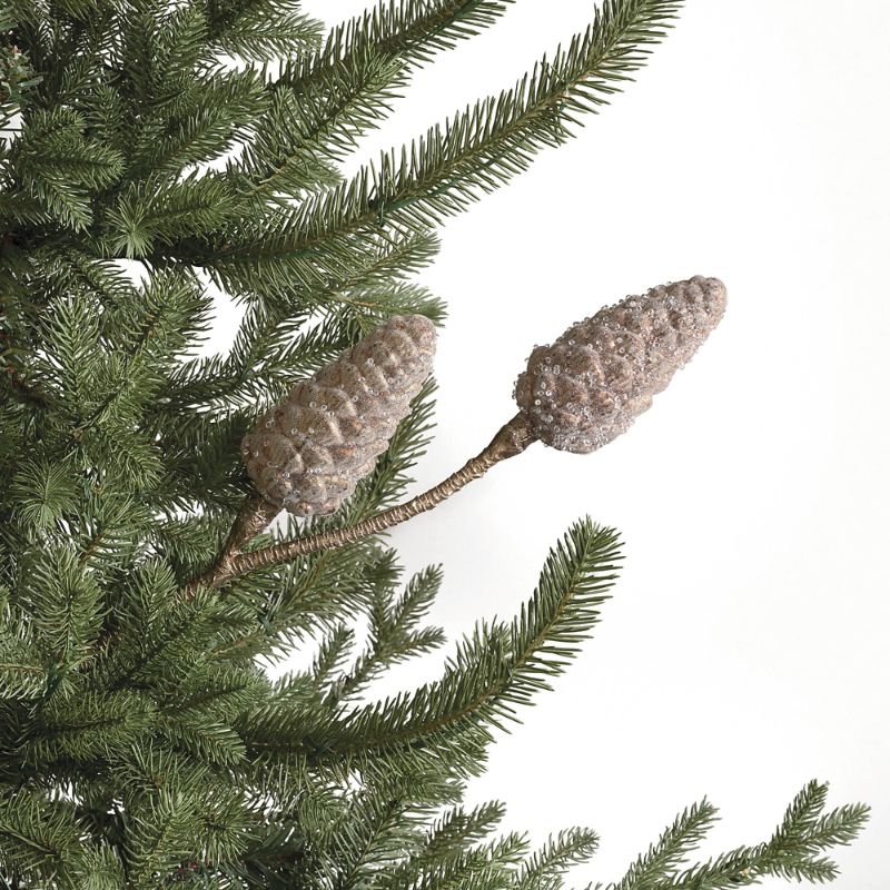 FRONTGATE GLITTER GLASS PINE CONE STEMS, SET OF THREE 