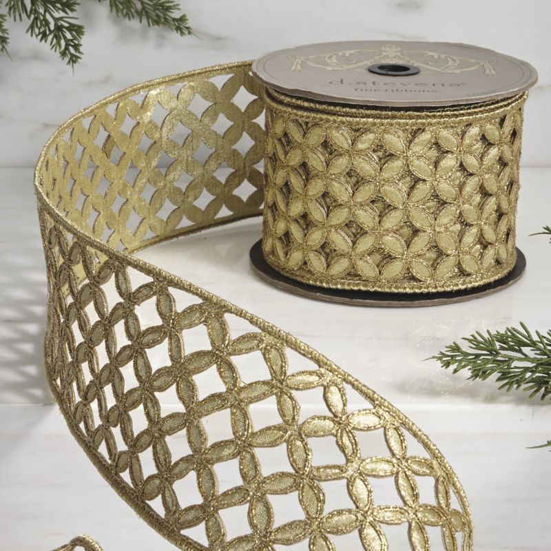 FRONTGATE GOLD METALLIC FLORAL LATTICE RIBBON 