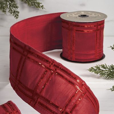 Red Sequin Plaid Embroidered Ribbon