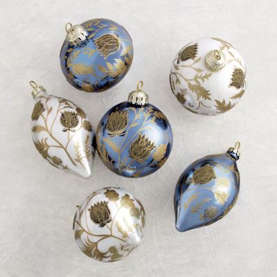 Vintage Floral Chinoiserie Ornaments, Set of Six