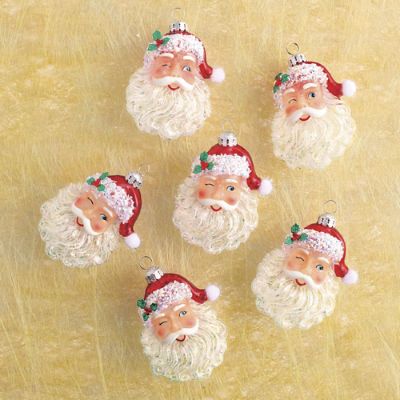 Winking Santa Ornaments, Set of Six