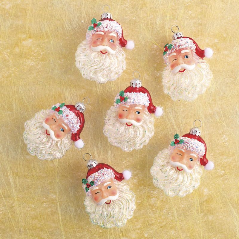 Frontgate Set Of 6 Winking Santa Ornaments