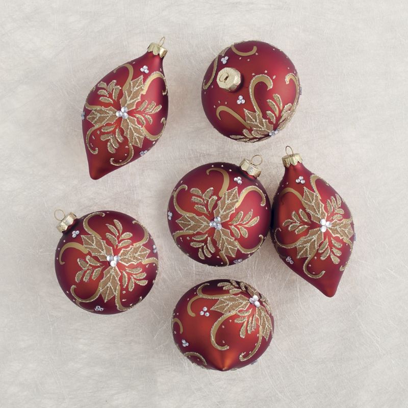 Frontgate Set Of 6 Embellished Holly Leaf Ornaments