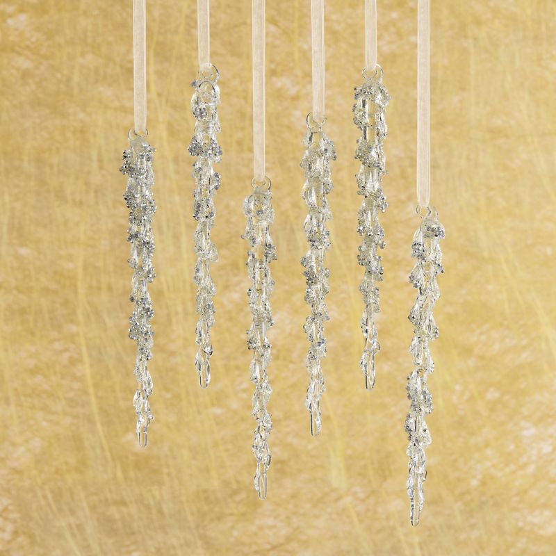 Frontgate Set Of 6 Glittered Crystal Icicles
