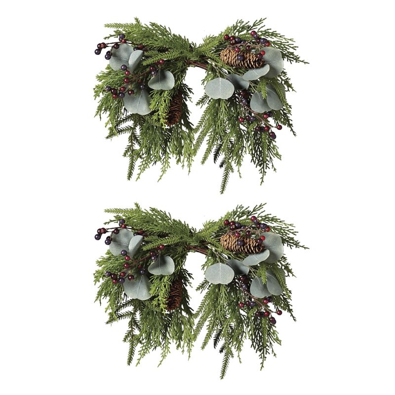 Frontgate Peony And Pine Cone Sconce Swags, Set Of Two