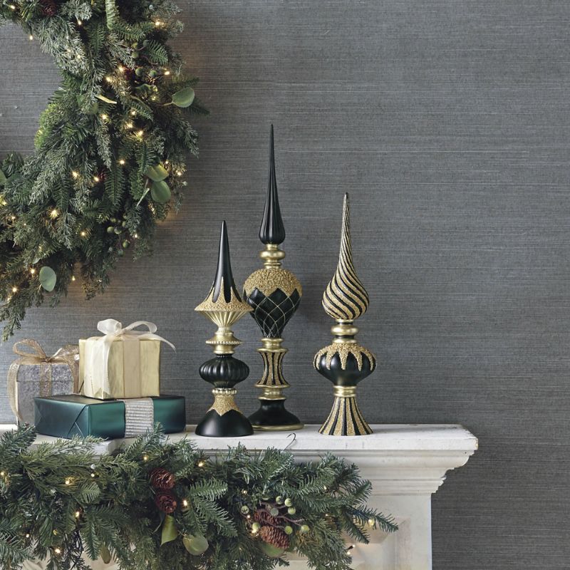 FRONTGATE GLITTER-TRIMMED TABLETOP FINIALS, SET OF THREE 