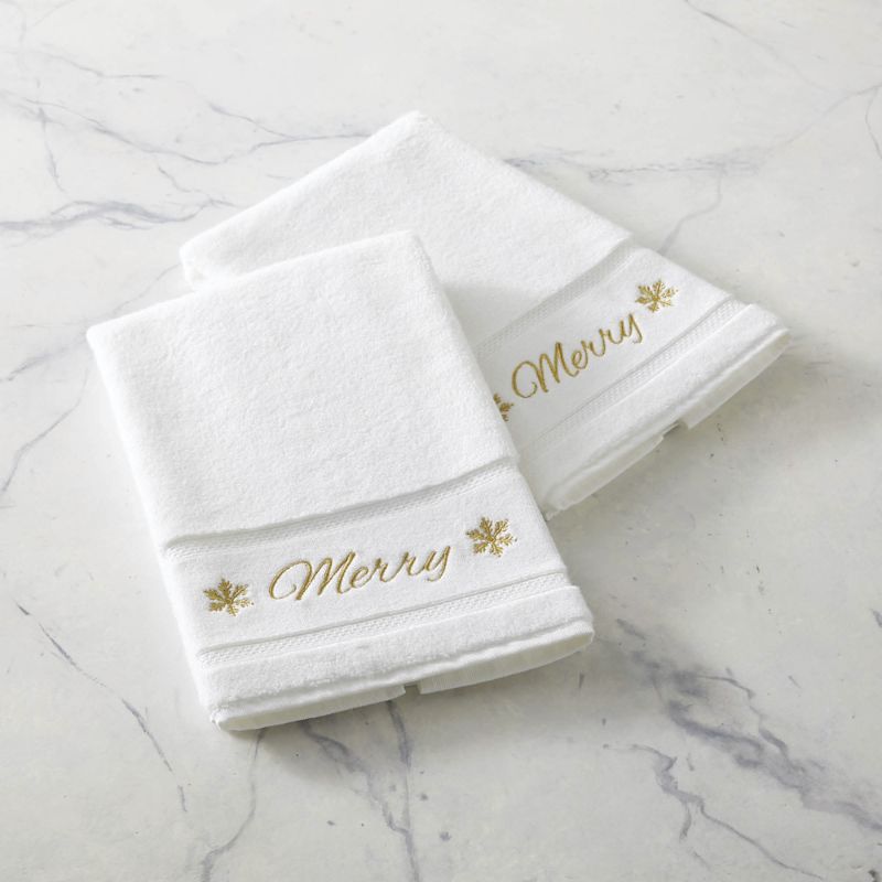 Frontgate Set Of 2 Shimmering Merry Hand Towels In Red