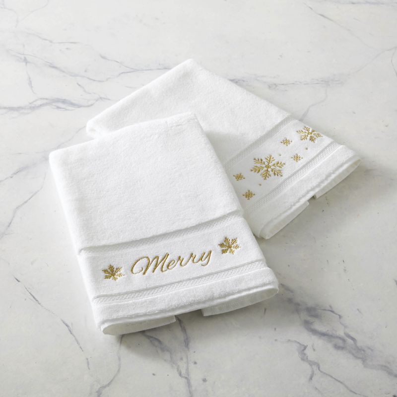 Frontgate Set Of 2 Shimmering Holiday Hand Towels In Gold