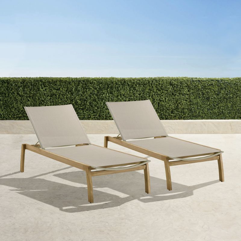 FRONTGATE SET OF 2 NEWPORT NATURAL TEAK CHAISES 