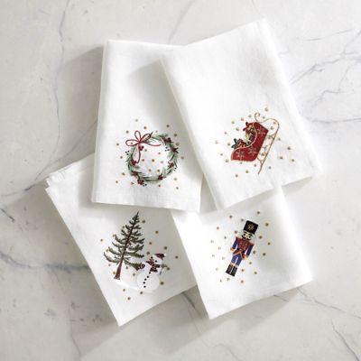 Holiday Embroidered Napkins, Set of Four