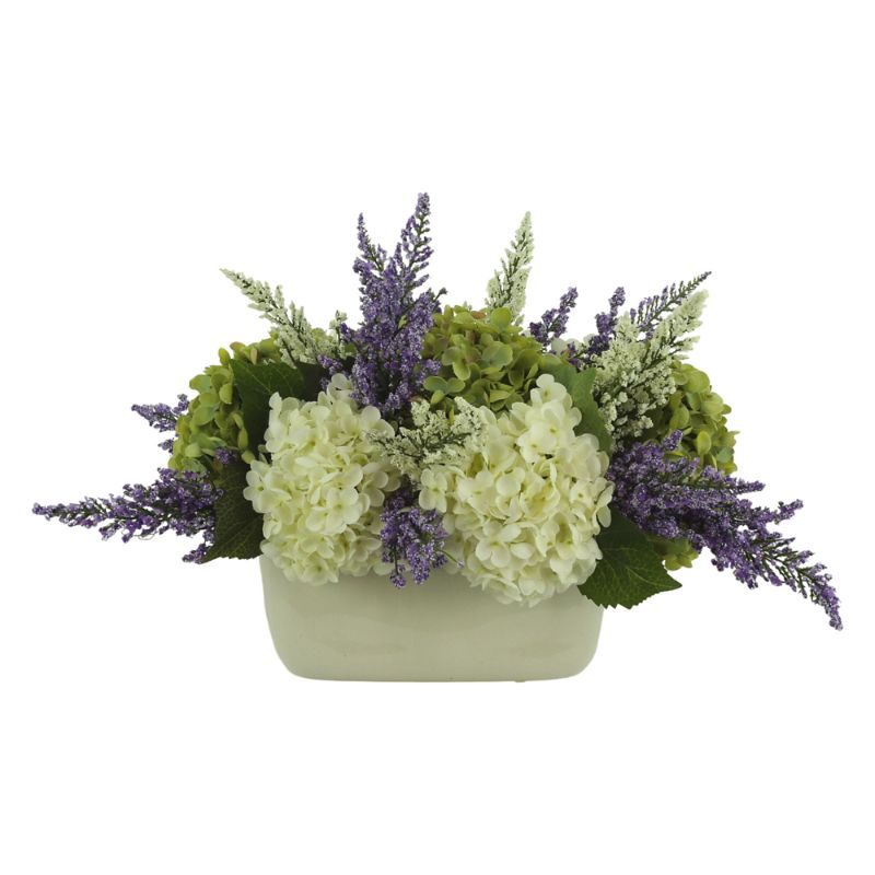 FRONTGATE HEATHER HYDRANGEA ARRANGEMENT IN CERAMIC VASE 