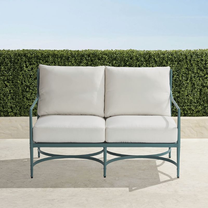 Frontgate Angelina Loveseat With Cushions In Caribbean Aluminum