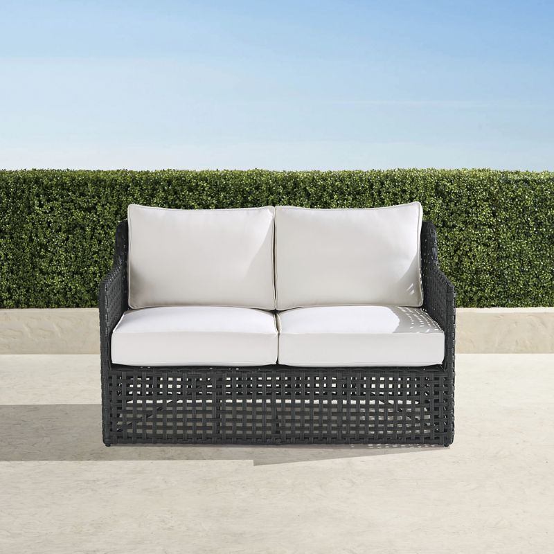 Frontgate Bowman Loveseat With Cushions In Graphite Wicker