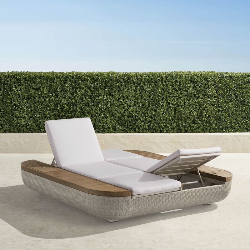 Frontgate Hanalei Double Chaise Lounge With Cushions In Dove Wicker