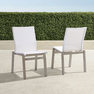 Newport Teak Dining Side Chairs in White, Set of Two 