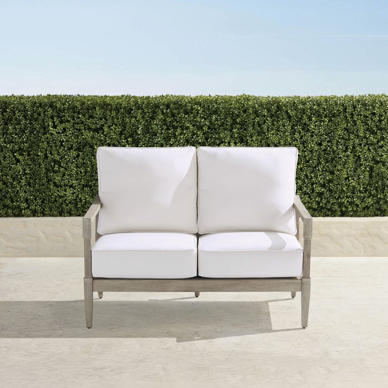 FRONTGATE WINHILL LOVESEAT WITH CUSHIONS IN WEATHERED TEAK 