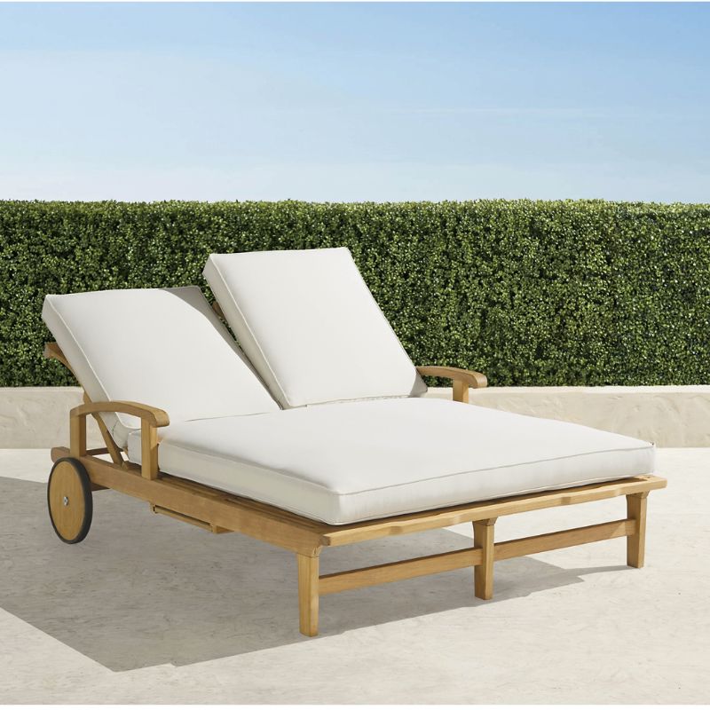 Frontgate Cassara Double Chaise Lounge With Cushions In Natural Teak