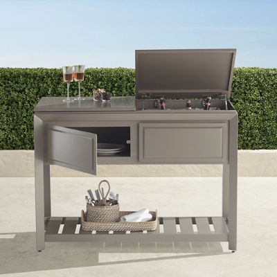 Newport Console with Beverage Tub in Champagne Silver Aluminum 