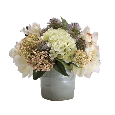 Blossom Peony and Lavender Thistle in Ceramic Vase