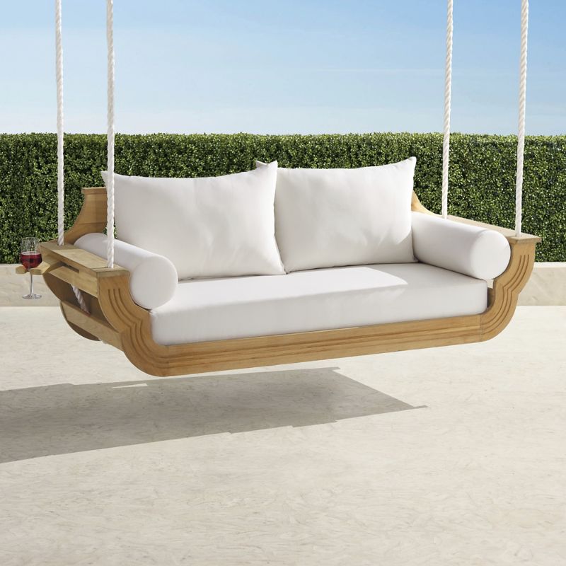 Frontgate Trevose Hanging Daybed With Cushions In Natural Teak