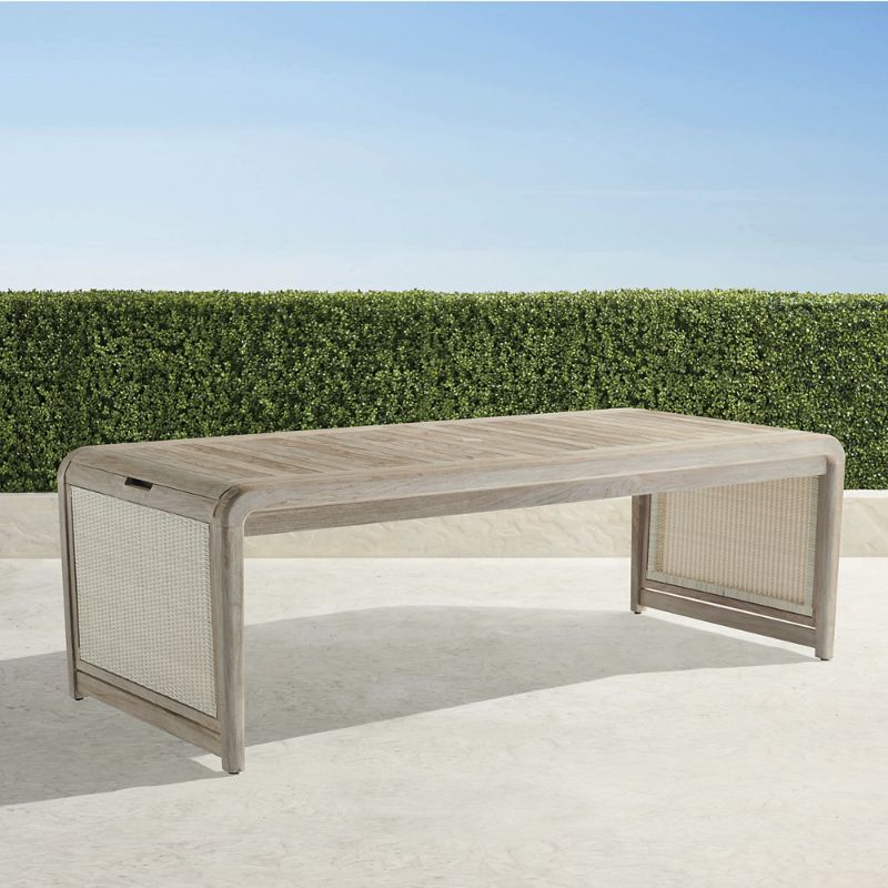 FRONTGATE PALMETTO EXTENDABLE TEAK DINING TABLE IN WEATHERED TEAK 