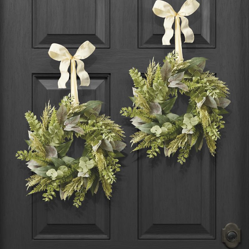FRONTGATE SET OF 2 MIXED GREENERY MINI WREATHS 
