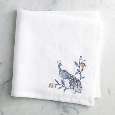 Azura Peacock Embroidered Napkins, Set of Four