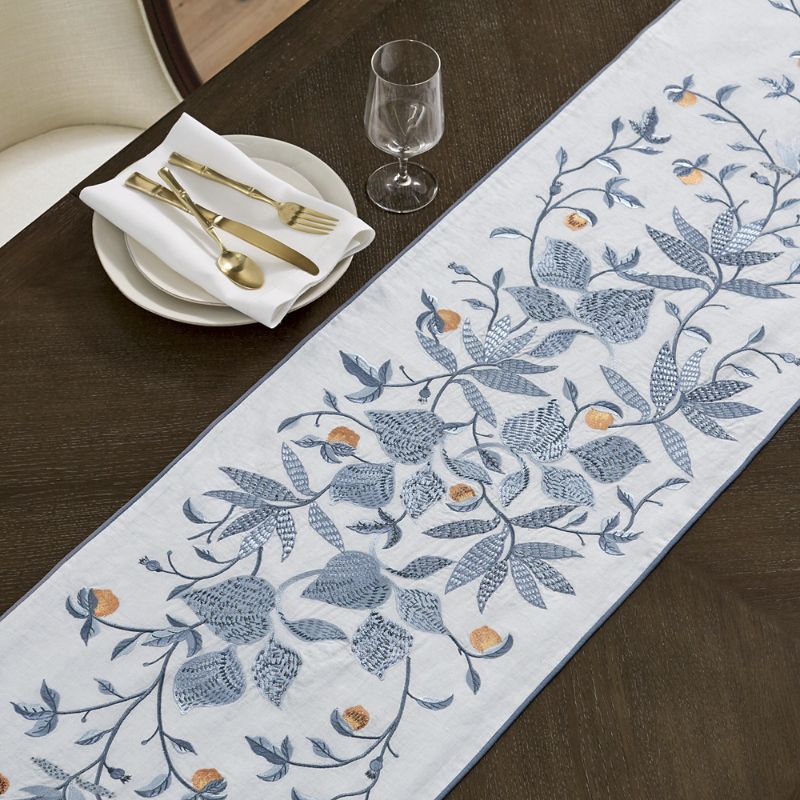 Shop Frontgate Azura Peacock Embroidered Table Runner