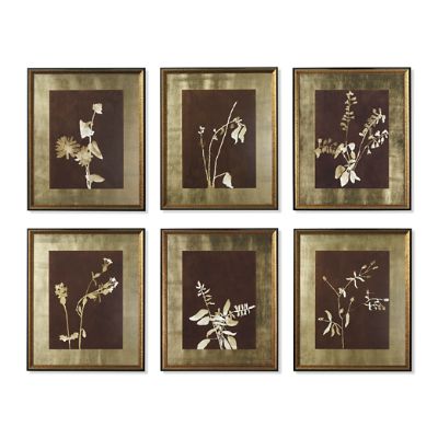 Sepia Gold Leaf Floral Prints